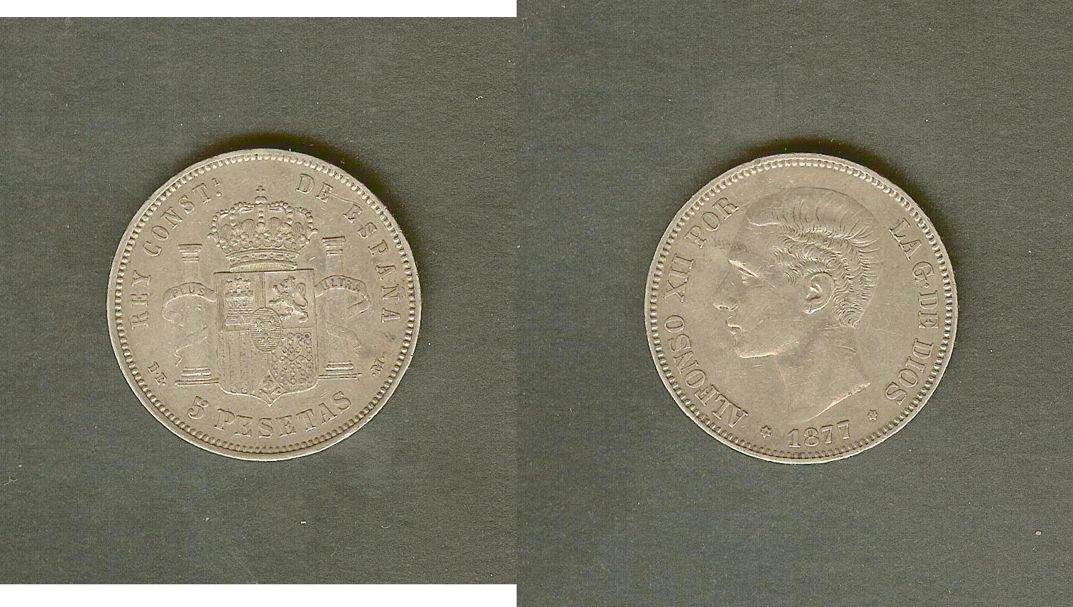 Spain 5 pesetas 1877A EF